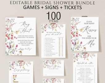 Boho Bridal Shower Games, Printable Bridal Shower Games, Wildflower Wedding Shower Games, Editable Bridal Party Games, Bride or Groom Game