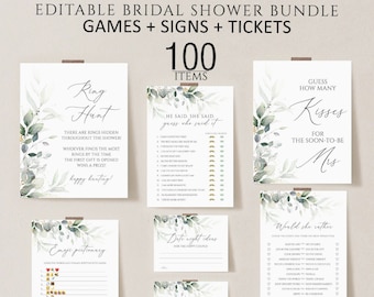 100 Editable Bridal Shower Games, Greenery Theme (Digital Download)