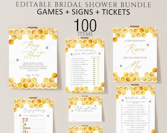 Bridal Shower Games, Printable Bridal Shower Games, Bee Wedding Shower Games, Editable Bridal Party Games, Greenery Bride Groom Game