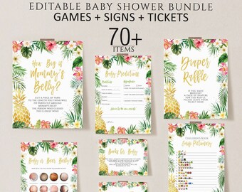Pineapple Baby Shower Games Bundle, Tropical Luau Theme (Editable)