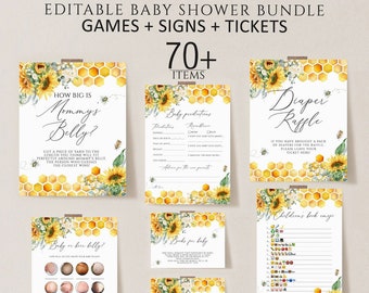 Editable Honey Bee Baby Shower Game Bundle, Sweet as can Bee Baby Shower Games, Bee Baby Shower Game Pack, Sunflower Bee Shower Activities