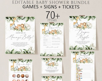 Safari Baby Shower Games Bundle, Jungle Animals (Instant Download)