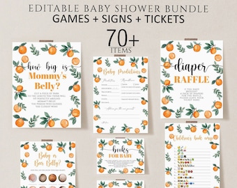 Orange Citrus Baby Shower Game Bundle, Editable Cutie Theme (Digital Download)