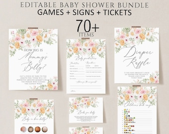 Editable Baby in Bloom Baby Shower Game Bundle, Spring Flowers Baby Shower Game Pack, Wildflower Baby Shower Games, Floral baby shower signs
