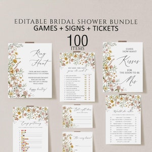 Wildflower Bridal Shower Games, Printable Bridal Shower Games Bundle, Boho Wedding Games, Editable Bridal Party Games, Floral Bridal shower