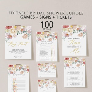Floral Bridal Shower Games Bundle, Editable Bachelorette Games, Printable Wedding Shower Games,Bridal Party Games,Boho Bridal editable Games