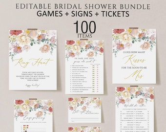 Floral Bridal Shower Games Bundle, Editable Printable Games