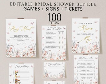 Butterfly Bridal Shower Games Bundle, Lifetime of butterflies, Editable Printable (Digital Download)