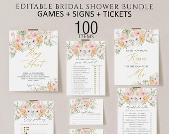 Floral Bridal Shower Games Bundle, Editable Printable Games (Digital Download)