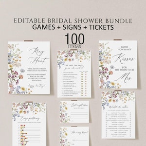 Wildflower Bridal Shower Games Bundle, Printable Bridal Shower Games, Boho Wedding Games, Editable Bridal Party Games, Floral Bridal shower