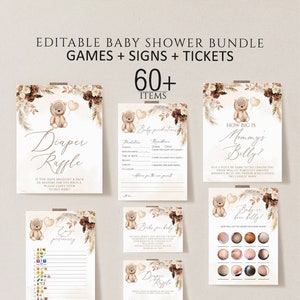 Teddy Bear Baby Shower Games Bundle, 60+ Items (Digital Download)