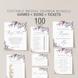 Bridal Shower Games, Printable Bridal Shower Games, Lavender bridal shower games bundle, Minimalist Wedding Shower Games, Editable Games