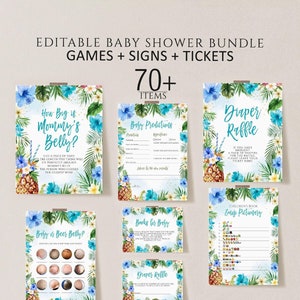Hawaiian Pineapple Baby Shower Games Bundle, Tropical Pineapple Boy Baby Shower Games, Aloha Pineapple Baby Shower Game Bundle,editable luau