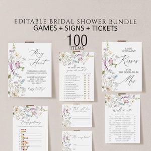 Wildflower Bridal Shower Games, Printable Bridal Shower Games, Boho Wedding Shower Games, Editable Bridal Party Games, Floral Bridal bundle