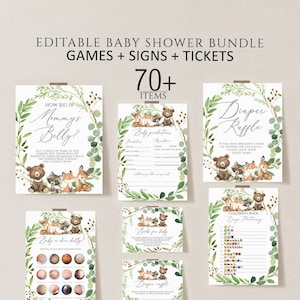 Woodland Baby Shower Games Bundle Woodland Animals Baby Shower Games Greenery Forest Baby Shower Game Printable Instant Download printable