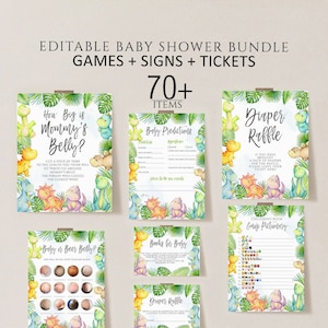 Dinosaur Baby Shower Games Bundle, Dino Baby Shower Game Pack, Printable,Baby Shower Boy,Greenery Dino Baby Shower Activities,Gender Neutral