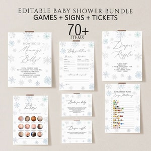 Winter Boy Baby Shower Game Bundle, Snowflake Baby Game Bundle, Baby Shower Signs, Editable Baby Shower Game, Instant Download printable