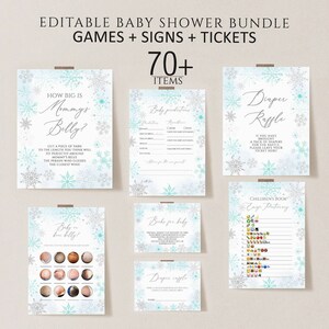 Winter Boy Baby Shower Game Bundle, Snowflake Baby Game Bundle, Baby Shower Signs, Editable Baby Shower Game, Instant Download printable