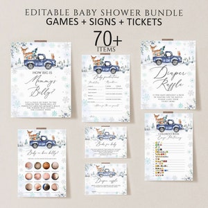 Winter Wonderland Baby Shower Games, Blue truck Baby Shower Games template, Printable Baby Shower Games, Winter Baby Shower Activity Bundle