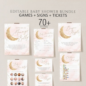 Over the Moon Baby Shower Games, Printable, Pink Moon Stars Baby Shower Games Package,Pink Twinkle Twinkle Little Star Baby Shower Game Set