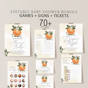 A Little Cutie is on way Baby Shower Games Bundle, Clementine Orange Gender Neutral Baby Shower Activity Game Pack, little cutie Printable