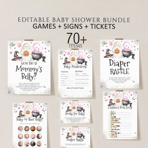 Editable Pink A Little Boo Baby Shower Games Bundle, Girl Halloween Baby Shower Games, Pink Ghost Halloween Baby Shower Game, Shower signs
