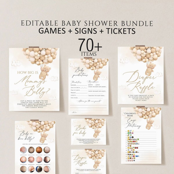 Teddy Bear Baby Shower Games,Boy Baby Shower Game Bundle,Bear Themed Bingo Emoji The price is right Instant Download Digital template