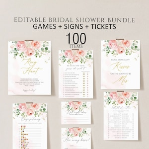 Floral Bridal Shower Games, Printable Bridal Shower Games, Pink Floral Wedding Shower Games, Editable Bridal Party Games, Bride or Groom set