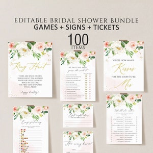 Floral Bridal Shower Games, Printable Bridal Shower Games, Pink Floral Wedding Shower Games, Editable Bridal Party Games, Bride or Groom set