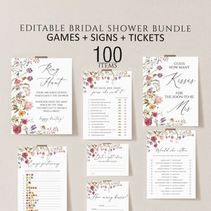 Wildflower Bridal Shower Games, Printable Bridal Shower Games, Boho Wedding Shower Games, Editable Bridal Party Games, Floral Bridal shower image 1