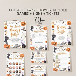 Halloween Baby Shower Games Bundle, A Little Boo Baby Shower Games Pack, Spooky Pumpkin Baby Shower Games, Editable Template, Fall Printable
