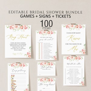 Floral Bridal Shower Games, Printable Bridal Shower Games, Pink Floral Wedding Shower Games, Editable Bridal Party Games, Bride or Groom set