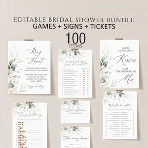 Bridal Shower Games, Printable Bridal Shower Games, Greenery floral Wedding Shower Games, Editable Bridal Party Games, Bride or Groom set