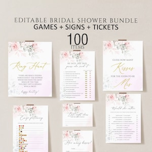 Floral Bridal Shower Games, Printable Bridal Shower Games, Pink Floral Wedding Shower Games, Editable Bridal Party Games, Bride or Groom set