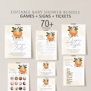 Editable Little Cutie Baby Shower Game Bundle, Orange Baby Shower Game Pack, Gender Neutral Orange Citrus Activities,Cutie baby shower Games