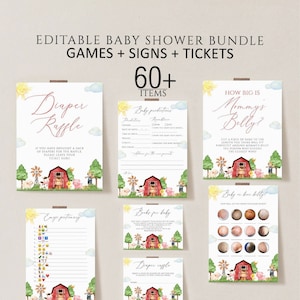 Farm Baby Shower Games, Barnyard Baby Shower Game Pack, Farm Animals baby shower games, Greenery Farm Boy Baby Shower, Farm Game Bundle