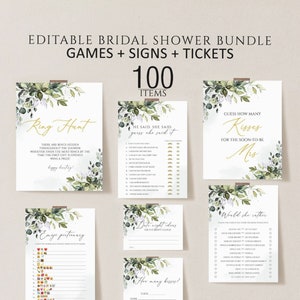 Bridal Shower Games, Editable Bachelorette Party, Modern Greenery Bridal Shower Games, Fun Wedding Shower Games Bundle, printable download