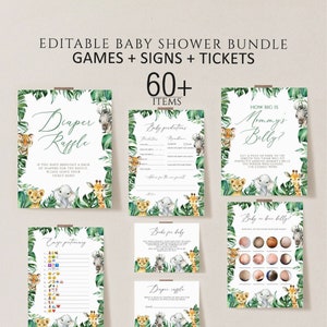 Baby Shower Games Bundle, Safari Baby Shower Games, Printable Baby Shower Games, Gender Neutral Baby Shower Games Template, Jungle Safari