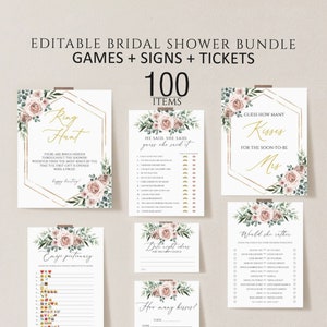 Floral Bridal Shower Games, Printable Bridal Shower Games, Dusty Pink Floral Wedding Shower Games, Editable Bridal Party Games, Bride Groom