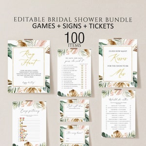 Tropical Bridal Shower Games, Printable Bridal Shower Games, Beach Wedding Shower Games, Editable Bridal Party Games, Bride or Groom set