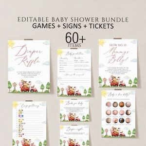 Farm Animal Baby Shower Games Bundle, Editable Baby Shower Games, Printable Baby shower Games, Instant Download, Farm animals baby shower