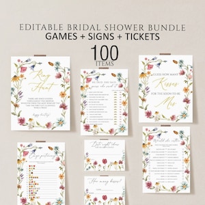 Wildflower Bridal Shower Games, Printable Bridal Shower Games, Floral Wedding Shower Games, Editable Bridal Party Games, Bride or Groom set