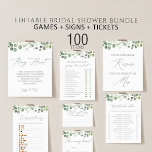 Greenery Bridal Shower Games, Printable Bridal Shower Games bundle, Wedding Shower Games, Editable Bridal Party Games, Bride Groom Game