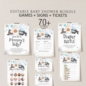 Editable Blue A Little Boo Baby Shower Games Bundle, Boy Halloween Baby Shower Game , Ghost Halloween Baby Shower Games, Baby Shower Signs