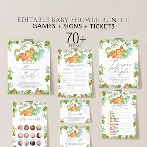 Dinosaur Baby Shower Games Bundle, Dino Baby Shower Game Pack, Printable,Baby Shower Boy,Greenery Dino Baby Shower Activities,Gender Neutral