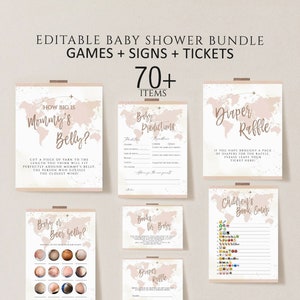 Travel Baby Shower Games Printable, Editable Baby Shower Games Bundle, Baby Shower Games, adventure awaits Gender Neutral baby shower game