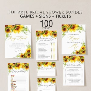 Sunflower Bridal Shower Games, Printable Bridal Shower Games, Sunflower Wedding Shower Games, Editable Bridal Party Games,Bride or Groom set