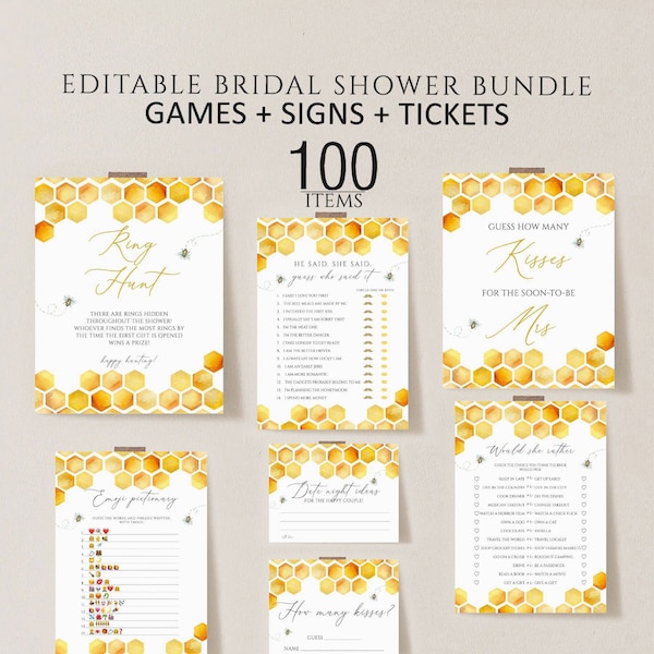 Bridal Shower Games, Printable Bridal Shower Games, Bee Wedding Shower Games, Editable Bridal Party Games, Greenery Bride Groom Game