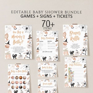 Halloween Baby Shower Games Bundle, Editable A Little Boo Baby Shower Games Pack, Pumpkin Ghost Game Bundle, Halloween Baby Shower Signs