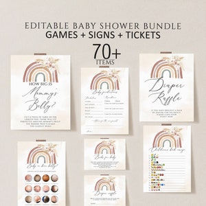 Boho Rainbow Baby Shower Games Bundle, Pink Pampas grass Boho Game package Baby Shower Game Pack,Printable Instant Download template